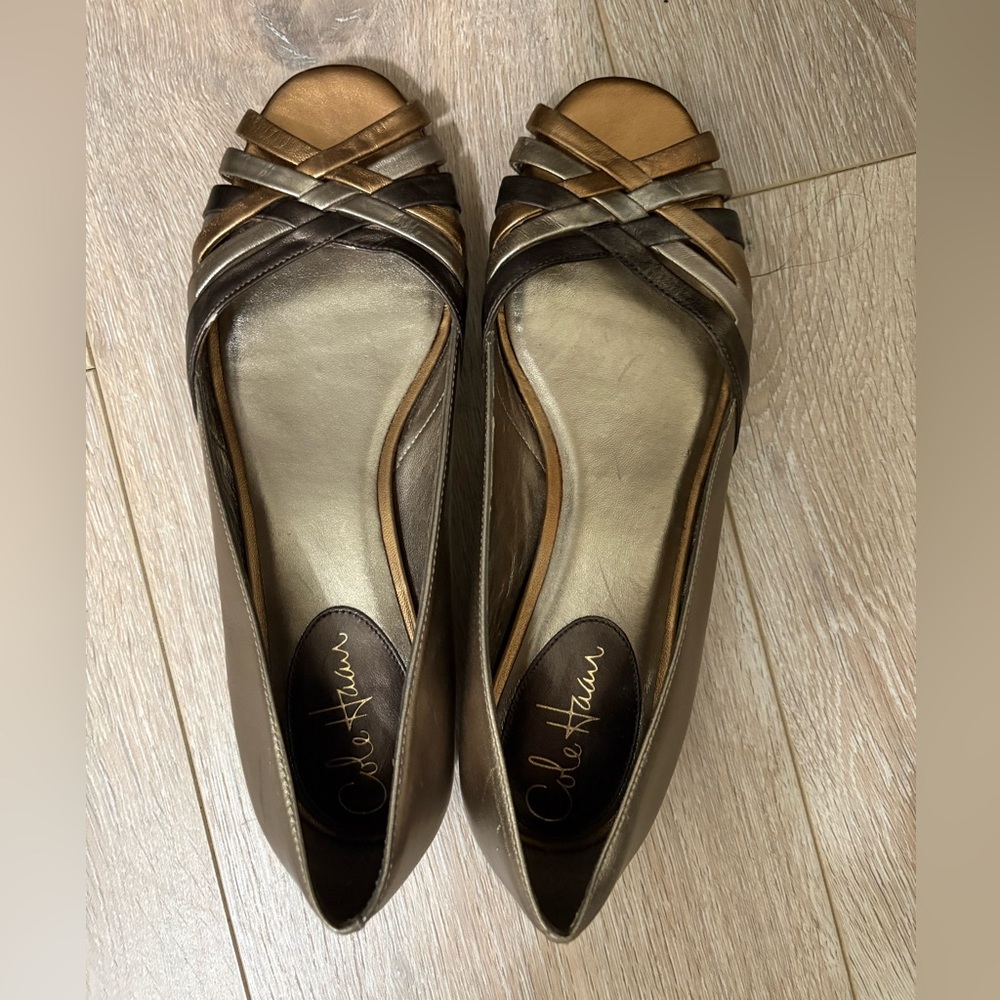 Cole Haan (Nike Air) Women's Bronze & Silver Crisscross Flats